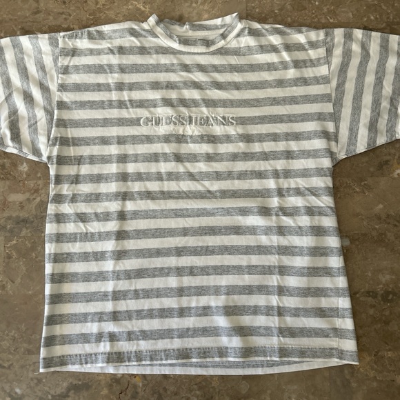 Vintage 90s Guess Jeans USA Striped Tee Shirt Mens S 22x27 - Picture 1 of 7